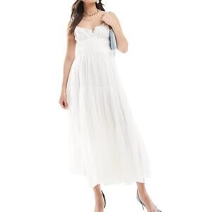 $191 Ever New Milkmaid Midi Dress 10 White Button Sleeveless Smocked Feminine